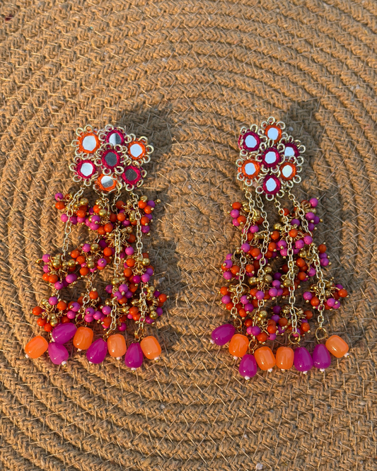 Sheesh Mahal Earrings (Pink & Orange)