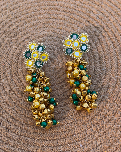 Sheesh Mahal Earrings (Yellow & Green)