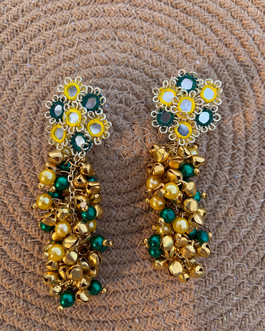 Sheesh Mahal Earrings (Yellow & Green)