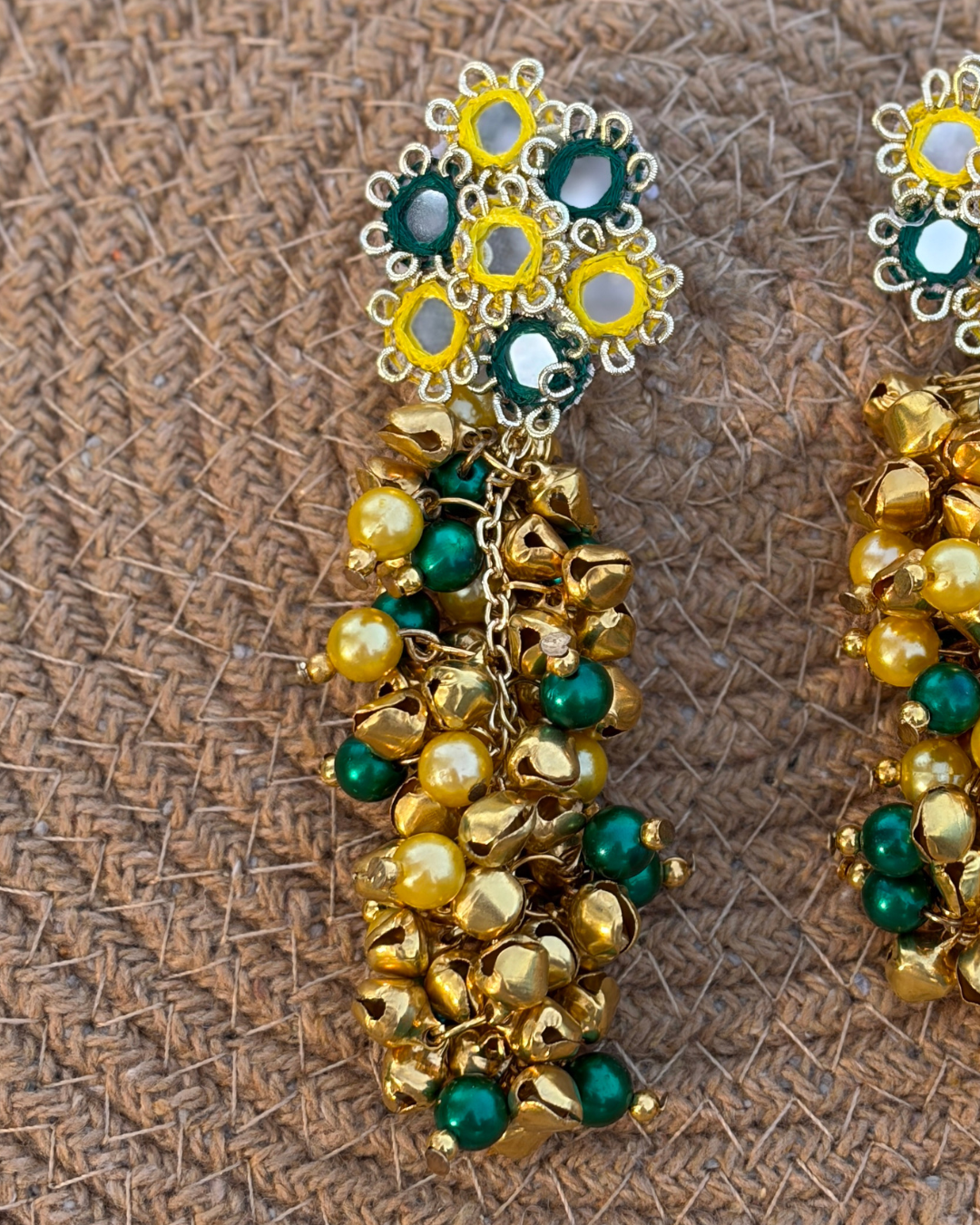 Sheesh Mahal Earrings (Yellow & Green)