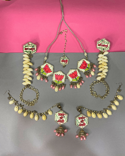 Hand Painted Pink and White Shell Theme Jewellery Set