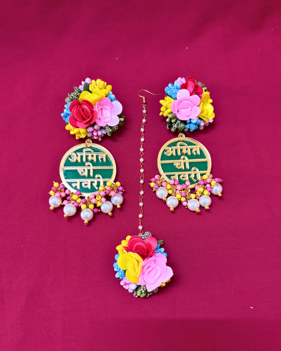 Groom Name Multi Colour Floral Jewellery Set