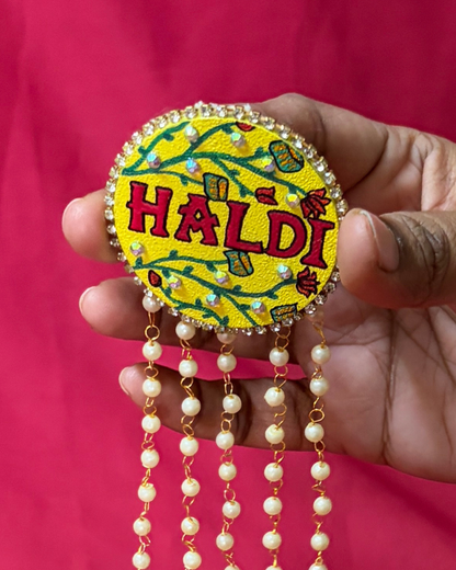 Haldi Text Yellow Hair Pin