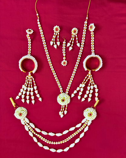 Artificial  Mogra and Red Kundan Baby Shower Jewellery