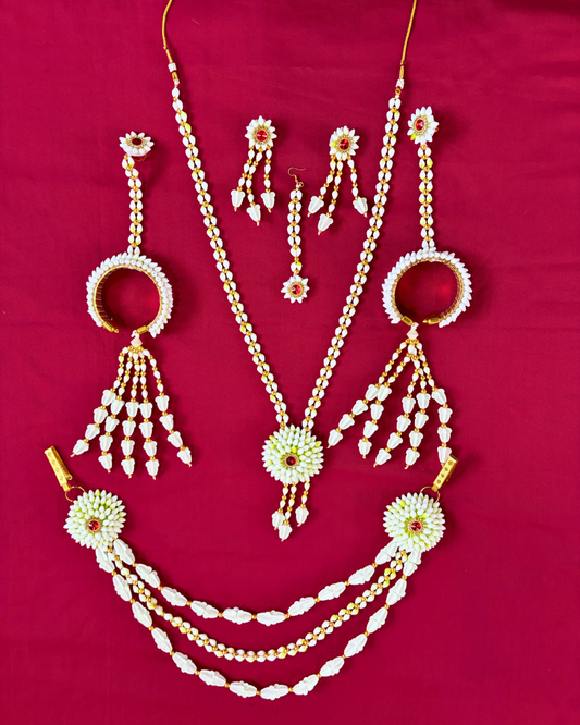 Artificial  Mogra and Red Kundan Baby Shower Jewellery