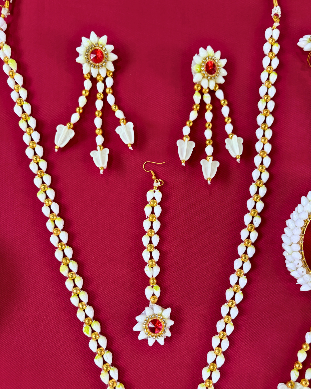 Artificial  Mogra and Red Kundan Baby Shower Jewellery