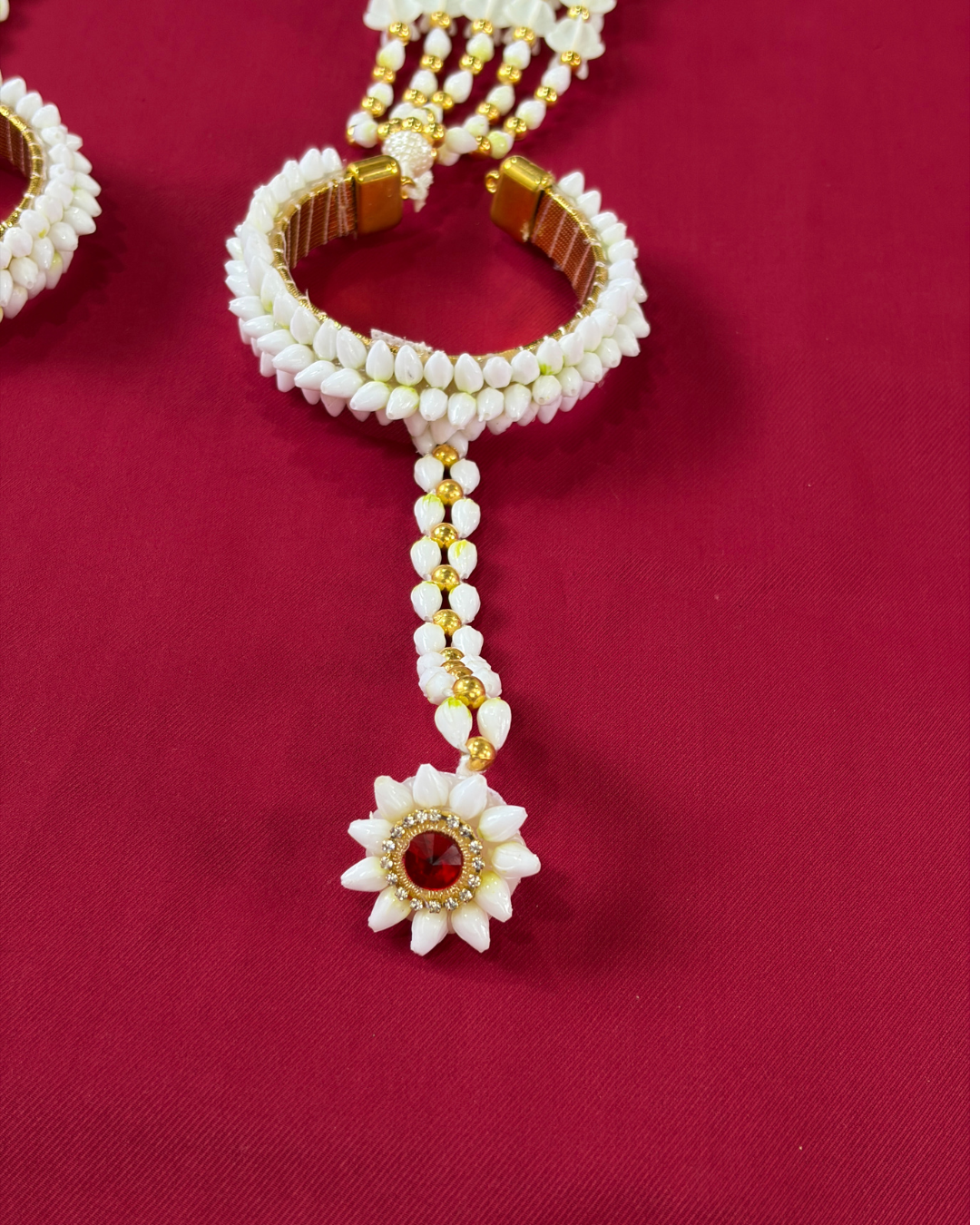 Artificial  Mogra and Red Kundan Baby Shower Jewellery