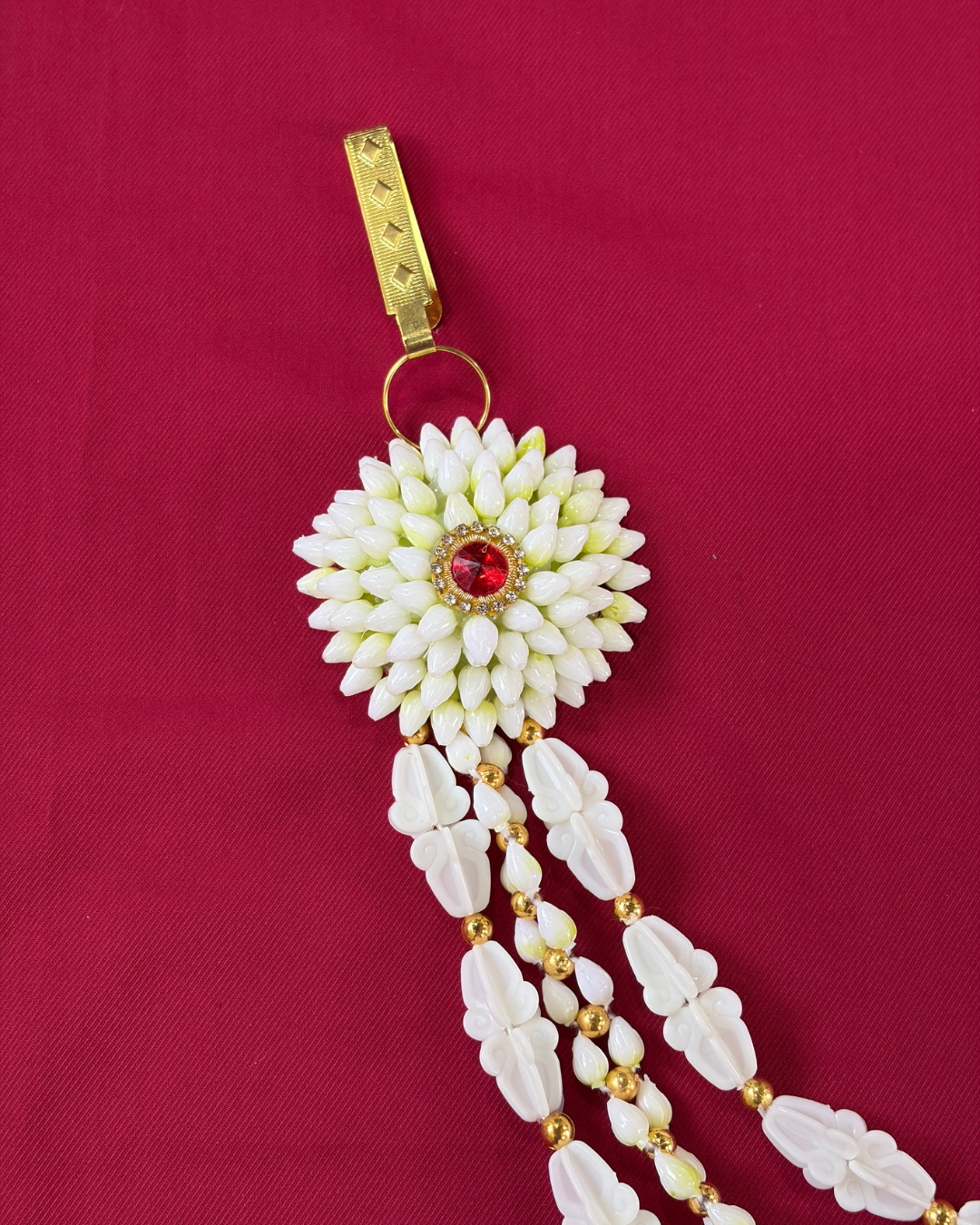 Artificial  Mogra and Red Kundan Baby Shower Jewellery