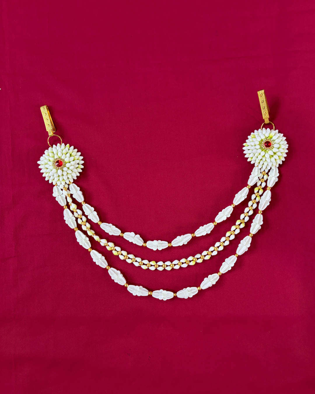 Artificial  Mogra and Red Kundan Baby Shower Jewellery
