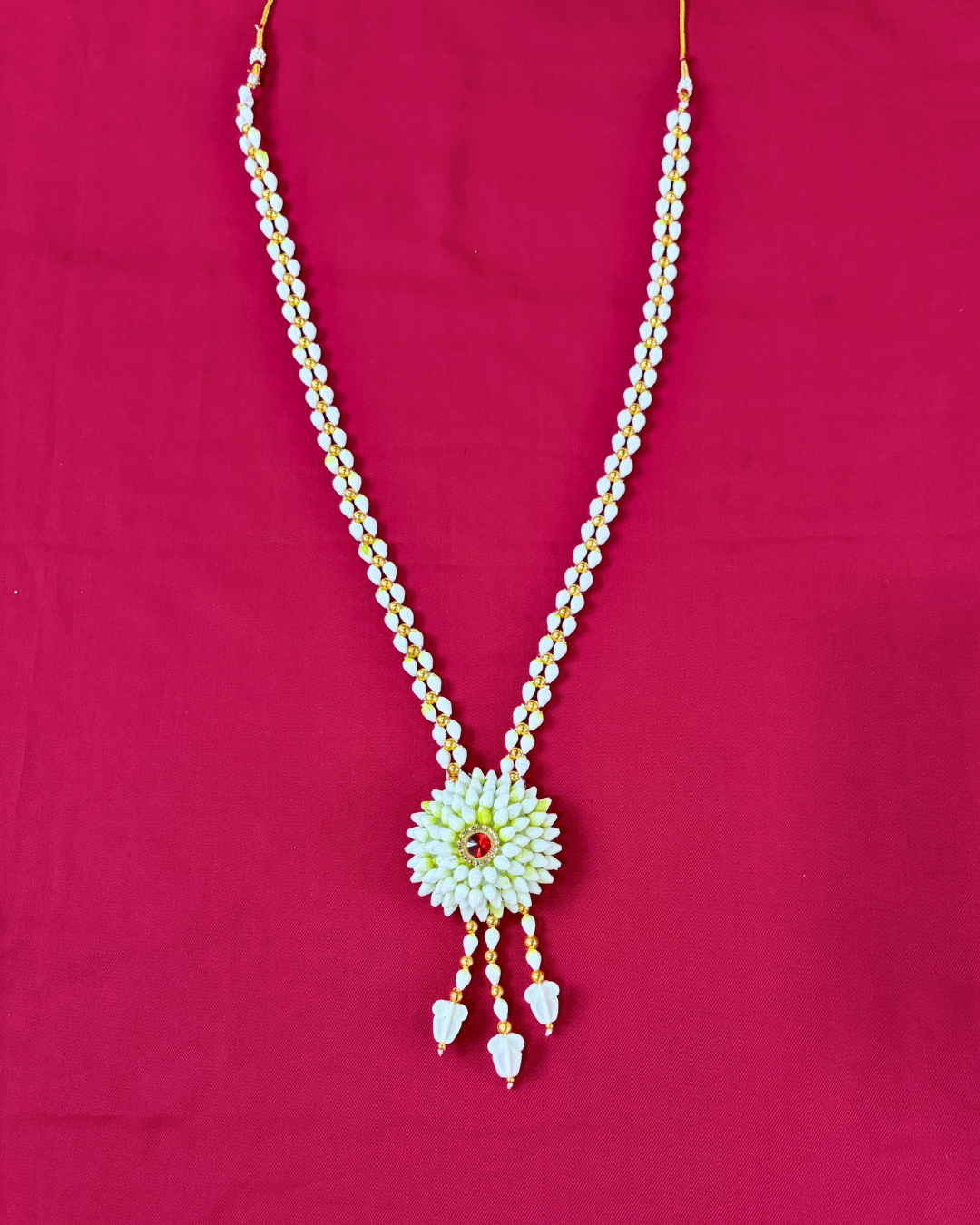 Artificial  Mogra and Red Kundan Baby Shower Jewellery
