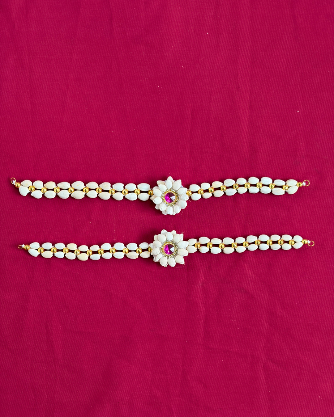Artificial Mogra and Pink Kundan Baby Shower Jewellery